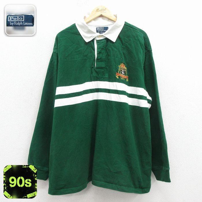 緑 ラガーシャツ 古着 POLO RALPH LAUREN ポロ・ラルフローレン XL
