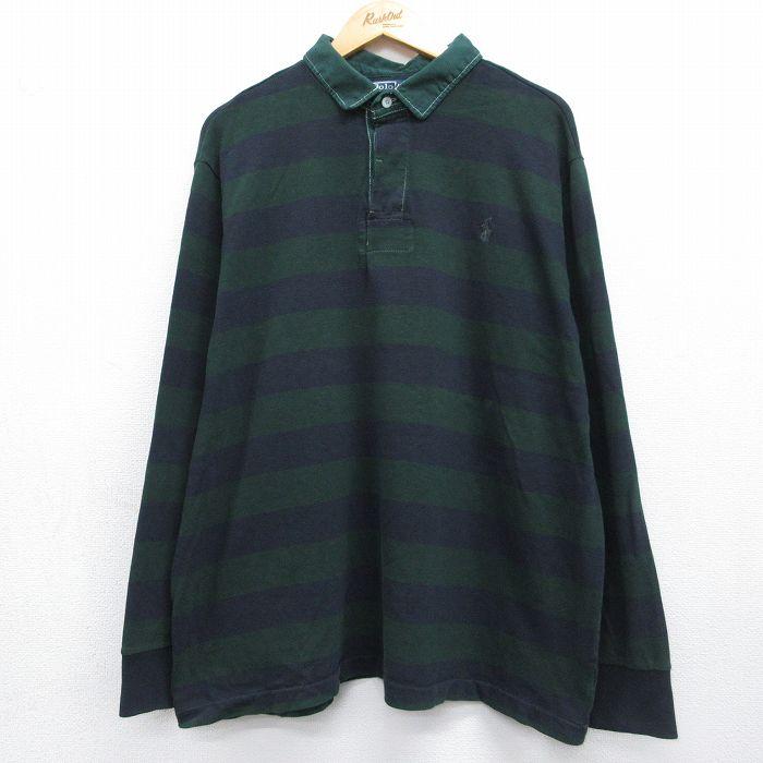 90 00s ポロラルフローレン フード付 ラガーシャツ L 緑 長袖ポロシャツ XL/古着 ラルフローレン 長袖 ブランド ラガー シャツ メンズ 90年代