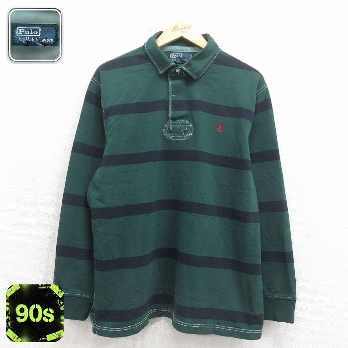 緑 ラガーシャツ 古着 POLO RALPH LAUREN ポロ・ラルフローレン XL