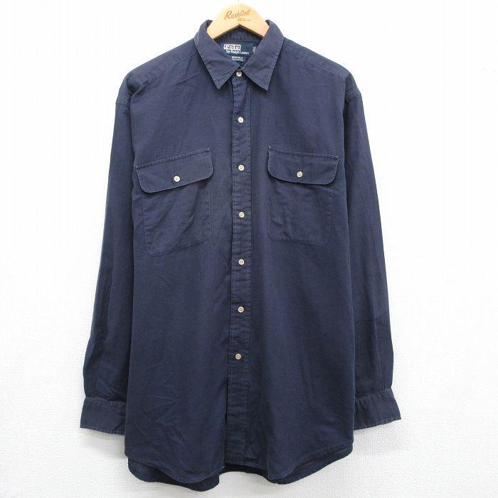 XL/古着 ラルフローレン 長袖 ブランド シャツ メンズ 90年代 90s WHITFIELD 大きいサイズ コットン ネイビー 26jun23 XL/古着 ラルフローレン 長袖 ブランド シャツ メンズ 90年代 90s