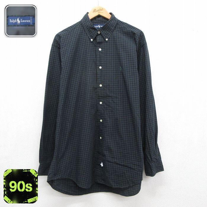 【希少XL☆US輸入90s】ラルフローレン BDリネンシャツ ブラック POLO RALPH LAUREN（ポロ・ラルフローレン） XL/古着 ラルフローレン