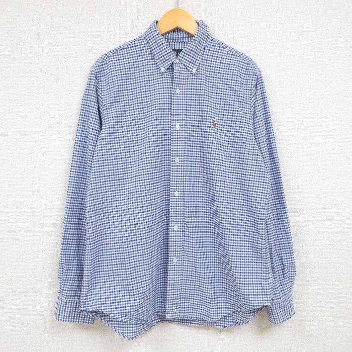 L 古着 ラルフローレン Ralph Lauren Ralph Lauren 長袖 ブランド シャツ メンズ ワンポイントロゴ オックスフォード コットン ボタンダウン 紺他 ネイビー チェ Shbd5144 古着屋rushout 通販 Yahoo ショッピング