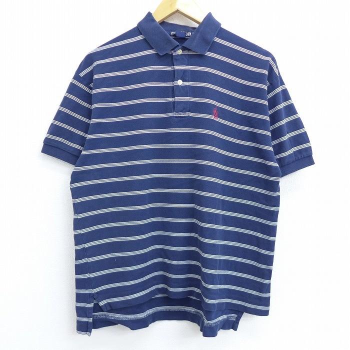 セール! 【最終お値下げ】【NAUTICA】ポロシャツ 紺ストライプ 通販 NAUTICAポロシャツ メンズL