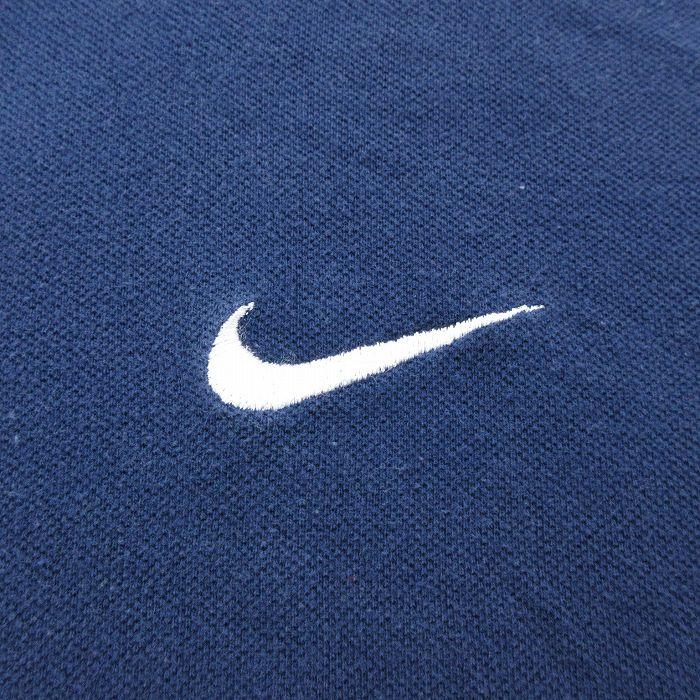 XL/古着 ナイキ NIKE 半袖 ブラント ポロ シャツ メンズ 90s ワンポイントロゴ 鹿の子 大きいサイズ コットン 紺 ネイビー 24apr15 中古 ト｜furugiyarushout｜02