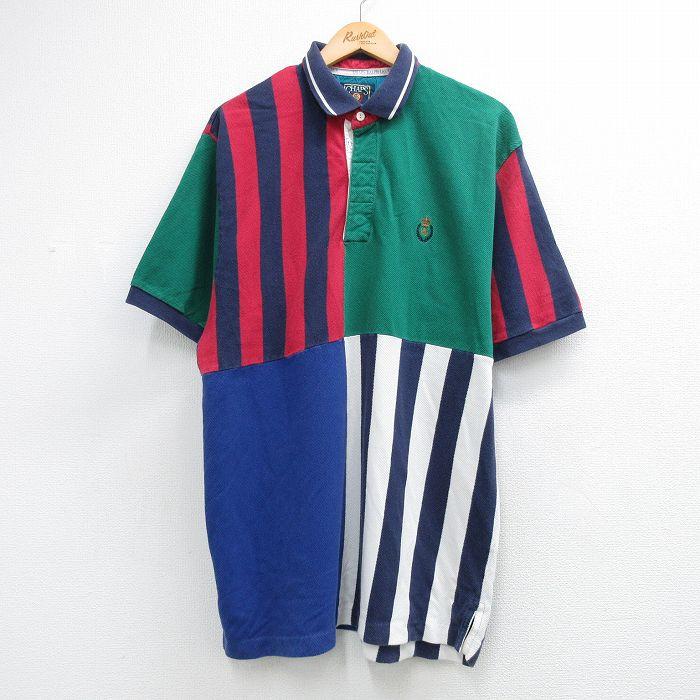 XL/古着 ラルフローレン チャップス 半袖 ブランド ポロ シャツ メンズ 80年代 80s ワンポイントロゴ マルチカラー ロング丈 コットン グリーン【spe】 26jun08 XL/古着 ラルフローレン チャップス 半袖 ブランド ポロ シャツ メンズ