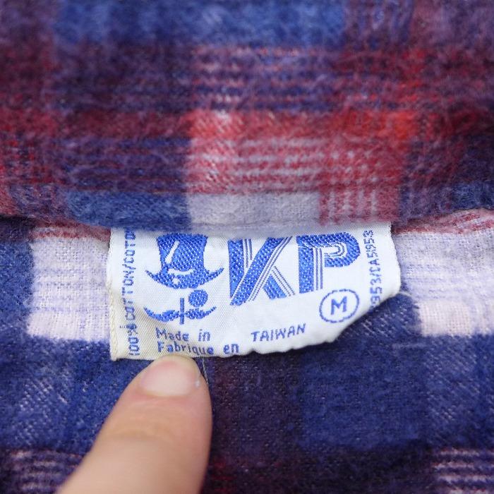 M/古着 長袖 フランネル シャツ 80s KP コットン 紺 ネイビー チェック ...