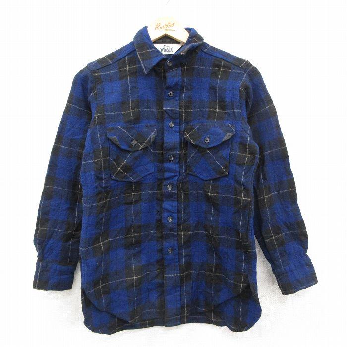 70s-80s　USA製 ウールリッチ ウールシャツ L チェック柄 紺×白 WOOLRICH（ウールリッチ） S/古着 長袖 ウール シャツ メンズ 80年代