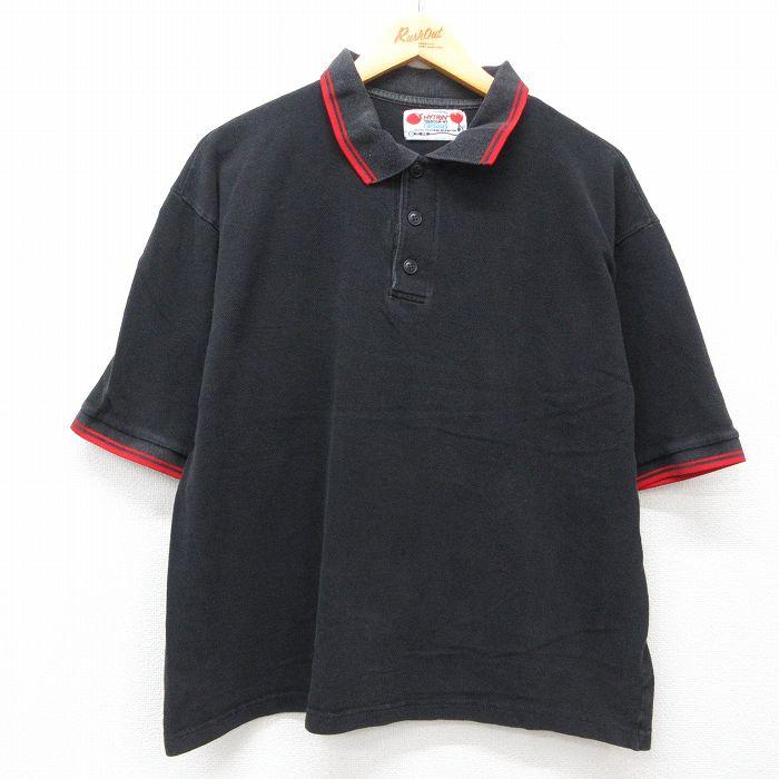 古着 90s ポロ ラルフローレン 刺繍 半袖 シャツ ブラック XXL POLO RALPH LAUREN（ポロ・ラルフローレン） XL/古着 半袖 ポロ シャツ