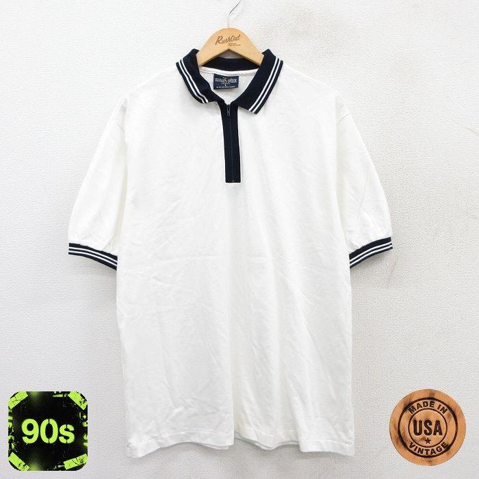 XL/古着 半袖 ハーフジップ ポロ シャツ メンズ 90s コットン 白他 