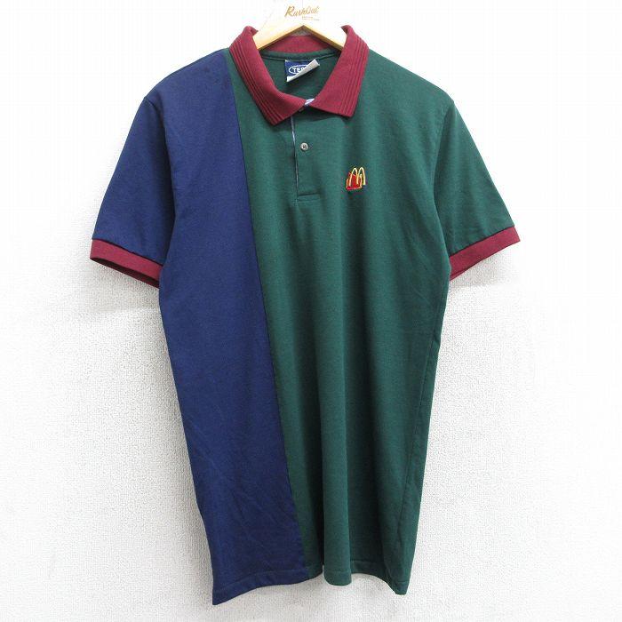 L/古着 半袖 ポロ シャツ メンズ 90s マクドナルド マルチカラー 緑他