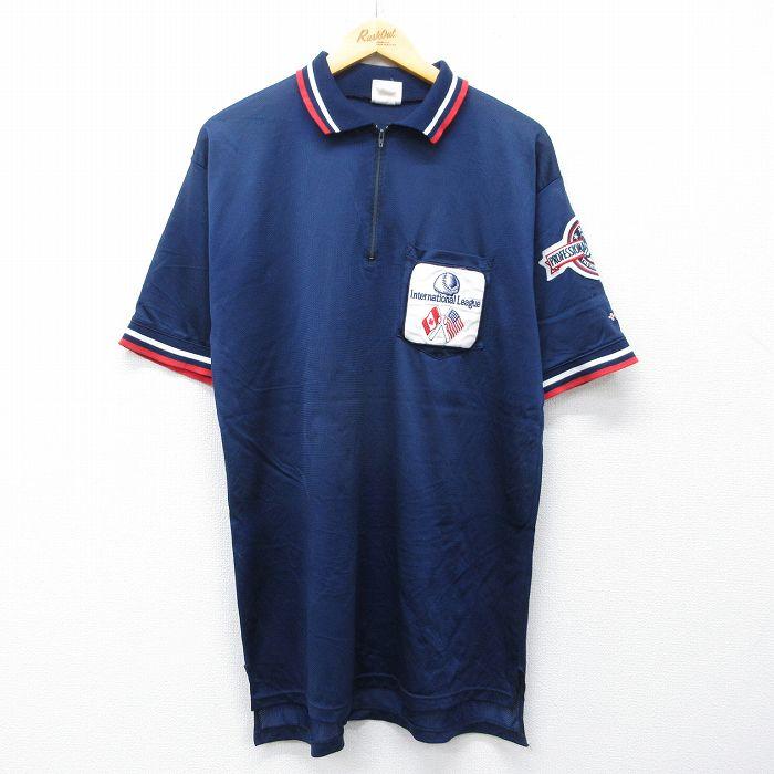 L/古着 半袖 ハーフジップ ポロ シャツ メンズ 90年代 90s 野球 USA製