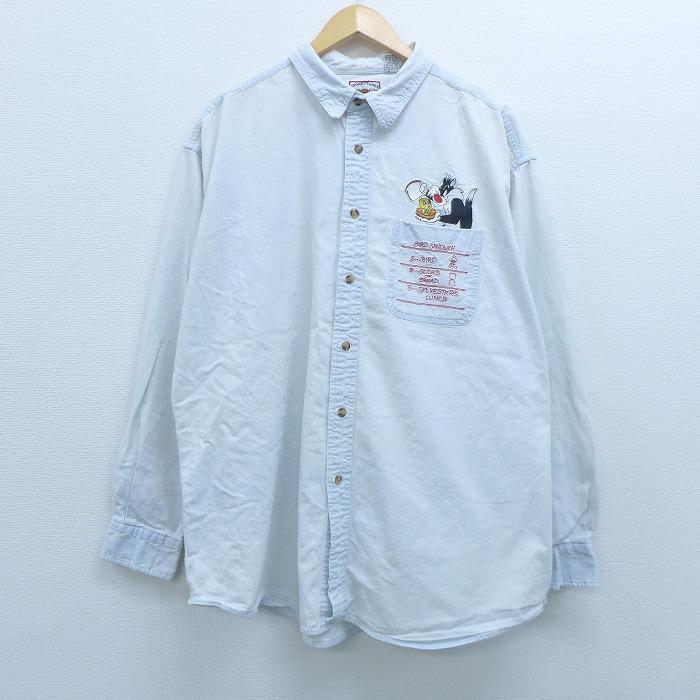 Xl 古着 長袖 シャツ ルーニーテューンズ Looney Tunes シルベスター トゥイーティー 刺繍 大きいサイズ コットン 水色系 jul31 中古 メンズ トップス Shr0651 古着屋rushout 通販 Yahoo ショッピング