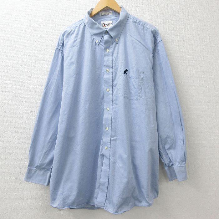 Xl 古着 長袖 シャツ メンズ 00s ディズニー Disney ミッキー Mickey Mouse 刺繍 大きいサイズ ロング丈 コットン ボタンダウン 薄紺 ネイ Shr 古着屋rushout 通販 Yahoo ショッピング