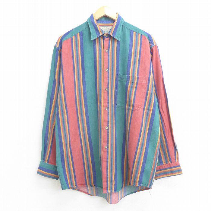 L 古着 長袖 シャツ メンズ 90s コットン 緑他 グリーン ストライプ 21jul30 中古 トップス Shr 古着屋rushout 通販 Yahoo ショッピング