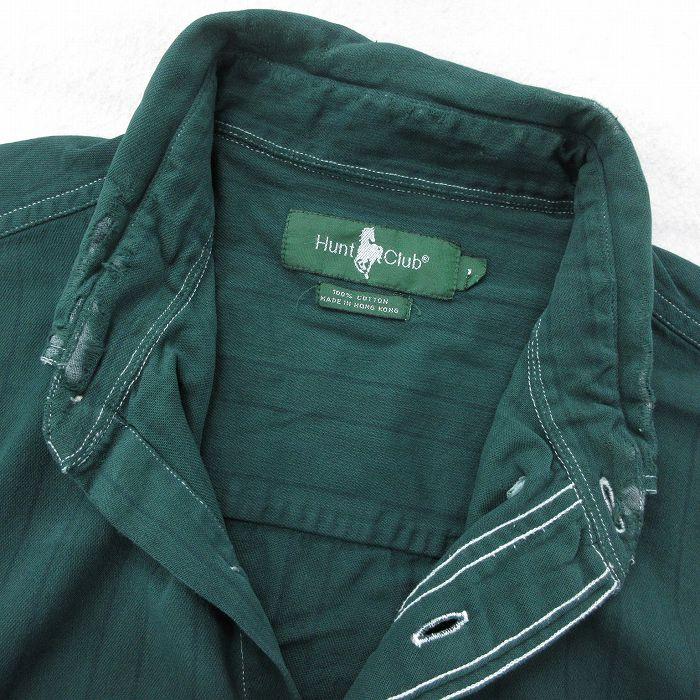 XL/古着 長袖 シャツ メンズ 90s コットン ボタンダウン 緑