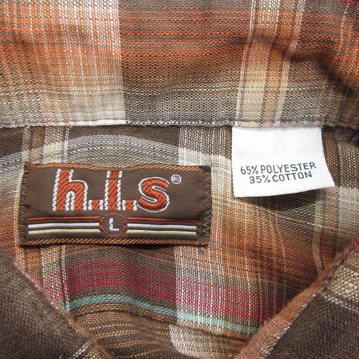 XL/古着 h.i.s 長袖 シャツ メンズ 80s 濃茶他 ブラウン XL/古着 h.i.s 長袖 シャツ メンズ 80s 濃茶他 ブラウン