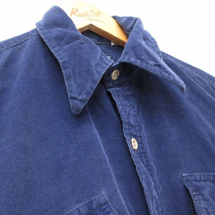 M/古着 長袖 シャツ メンズ コーデュロイ コットン 紺 ネイビー