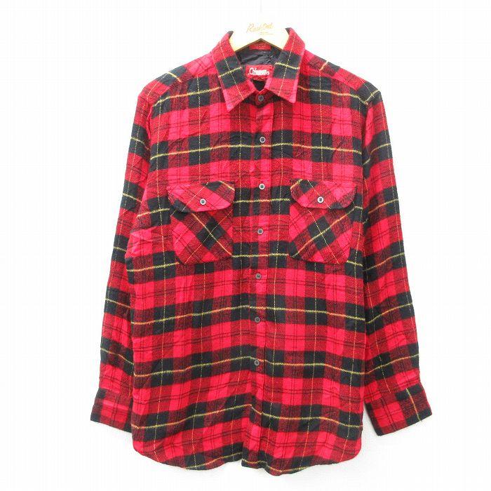 L/古着 長袖 シャツ メンズ 赤 レッド タータン チェック 25feb19 中古