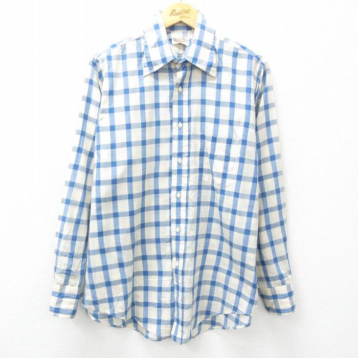 L/古着 長袖 シャツ メンズ 90s 薄紺他 ネイビー チェック 25mar05