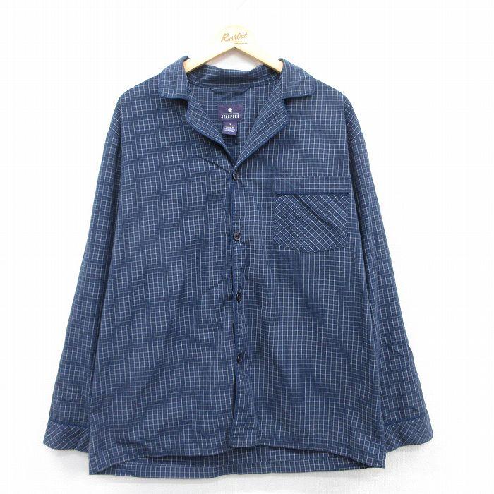 XL☆古着 STAFFORD 長袖 パジャマ シャツ メンズ 開襟 オープンカラー