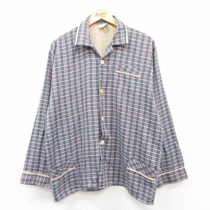 【希少】50s パジャマシャツ 長袖 Niterest 幾何学総柄 開襟 古着 L/古着 長袖 パジャマ シャツ メンズ 90s 開襟 オープンカラー 緑他