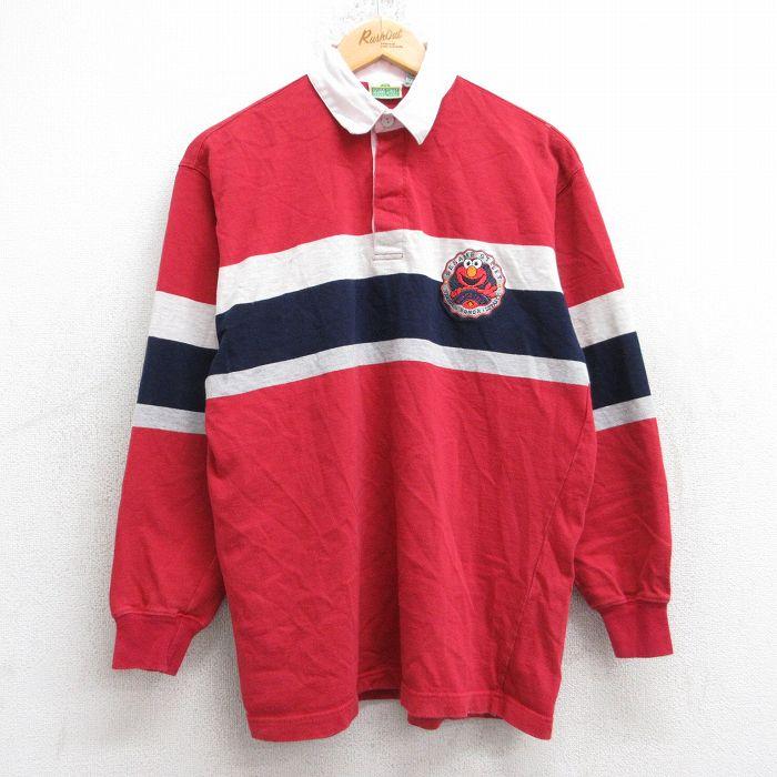 新品Lands'End ラガーシャツ M米国製レッド/ホワイト/ネイビー 新品 M/古着 長袖 ラガー シャツ メンズ セサミストリート エルモ コットン