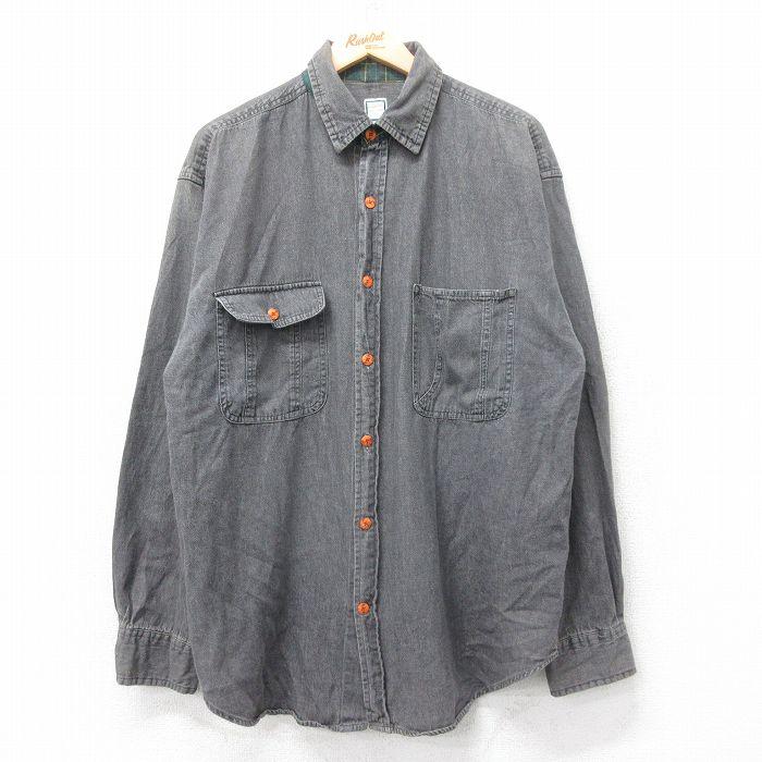 デニムグレー 長袖シャツ Lサイズ L/古着 長袖 シャツ メンズ ロング丈 黒 ブラック デニム 25oct21 中古