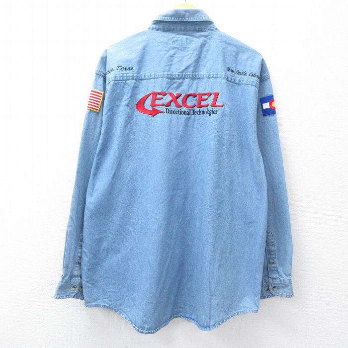 XL/古着 長袖 シャツ メンズ EXCEL 刺繍 大きいサイズ ロング丈