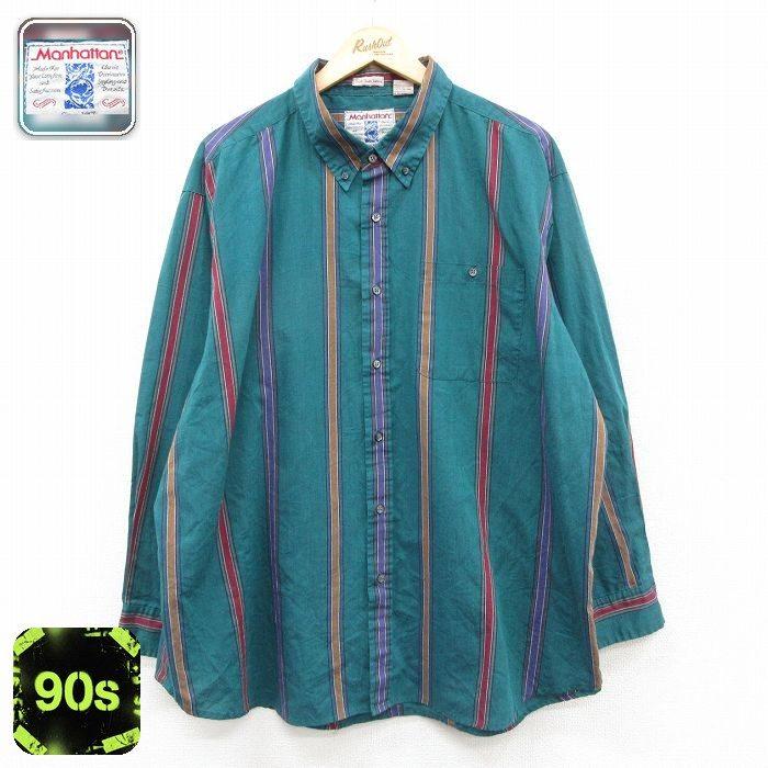 XL/古着 マンハッタン 長袖 シャツ メンズ 90年代 90s 大きいサイズ