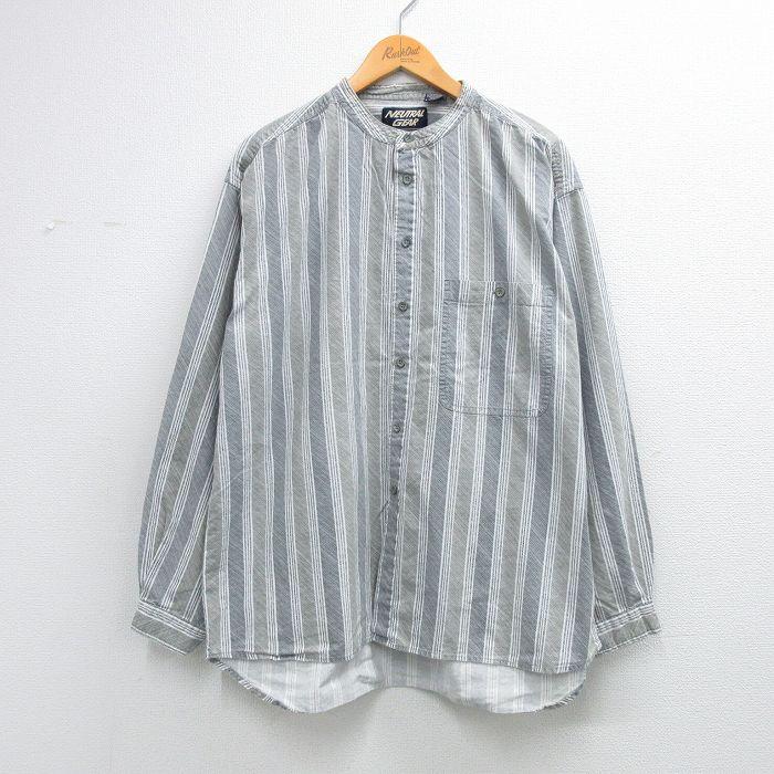 XL/古着 長袖 シャツ メンズ 大きいサイズ ロング丈 コットン ノー