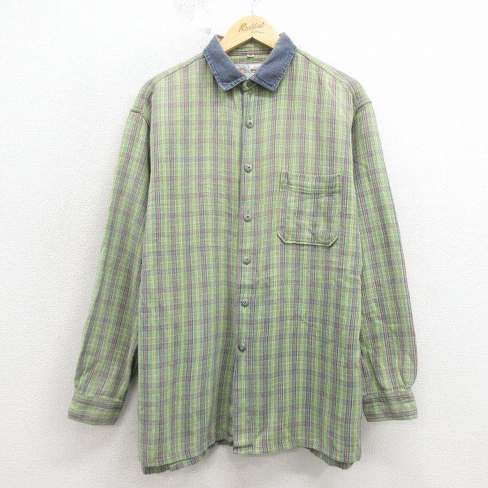 XL/古着 長袖 シャツ メンズ 00年代 00s コットン 薄緑他 チェック 