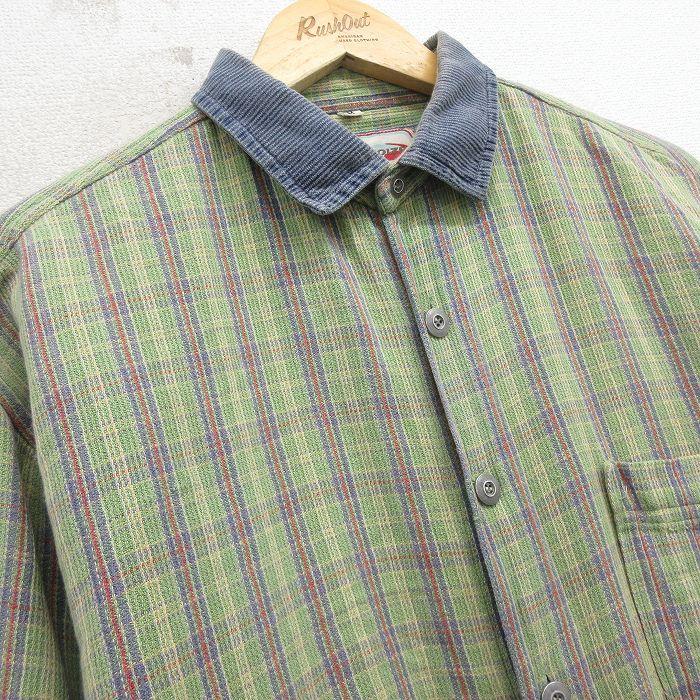 me長袖シャツ中古品 XL/古着 長袖 シャツ メンズ 00年代 00s コットン 薄緑他 チェック