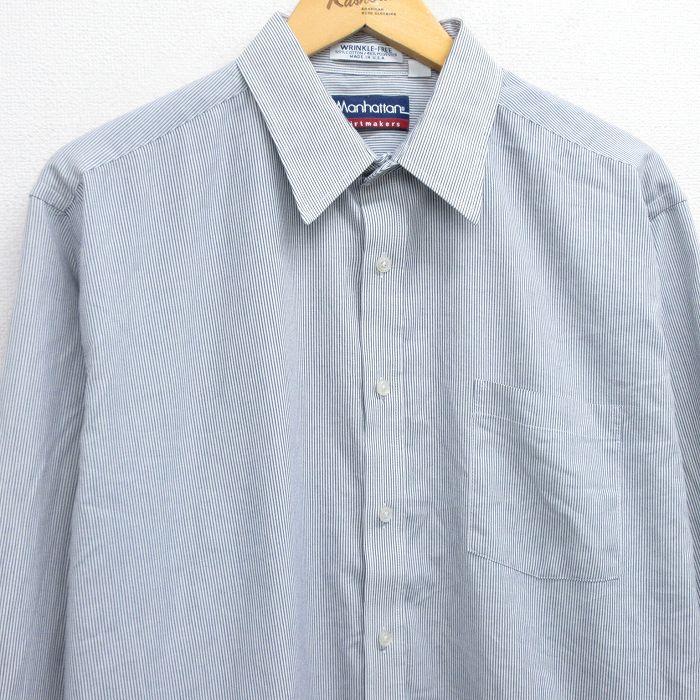 XL/古着 マンハッタン 長袖 シャツ メンズ 90年代 90s ロング丈 USA製