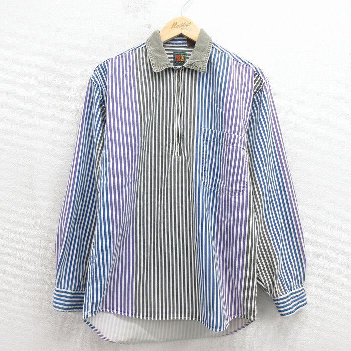 M/古着 長袖 ハーフジップ シャツ メンズ 00年代 00s 襟コーデュロイ