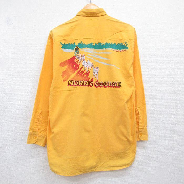M/古着 長袖 シャツ メンズ 90年代 90s NORDIC COURSE USA製 オレンジ