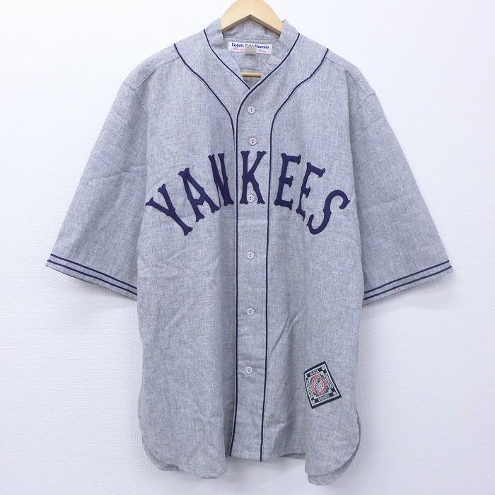 XL/古着 半袖 ベースボール シャツ MLB ニューヨークヤンキース ロング