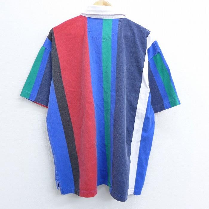 XL/古着 半袖 ラガー シャツ 90s コットン 青他 ブルー ストライプ 20may25 中古 メンズ トップス｜furugiyarushout｜02