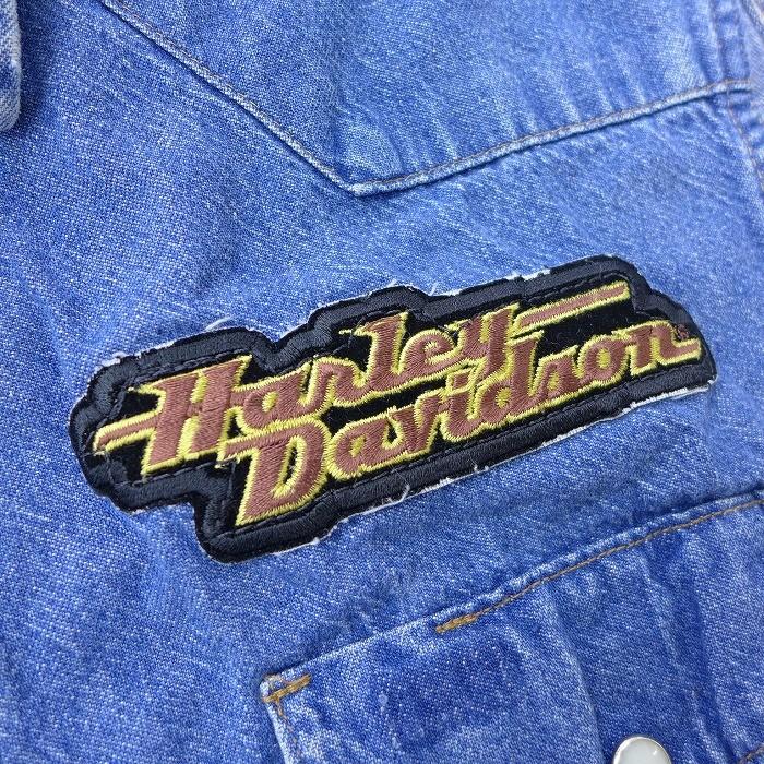M/古着 ベスト 90s ハーレーダビッドソン Harley Davidson 刺繍 コットン 紺 ネイビー デニム 20may26 中古