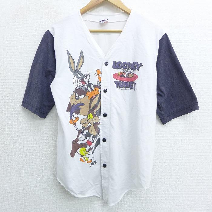 M/古着 半袖 ベースボール シャツ 90s ルーニーテューンズ LOONEY 