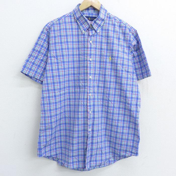 Xl 古着 ラルフローレン Ralph Lauren 半袖 ブランド シャツ メンズ ワンポイントロゴ コットン ボタンダウン 薄紺他 ネイビー チェック 21jun10 中古 トップス Shrs 古着屋rushout 通販 Yahoo ショッピング