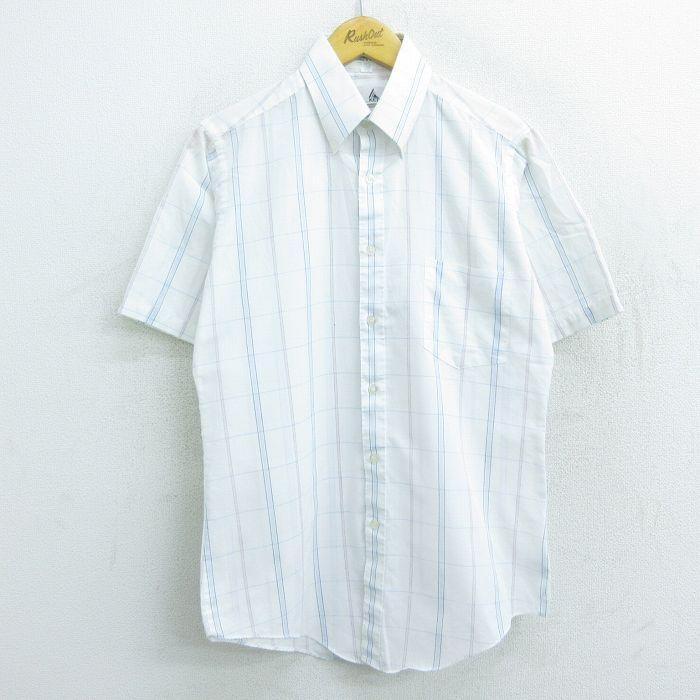 M/古着 半袖 シャツ メンズ 90s ボタンダウン 白他 ホワイト チェック