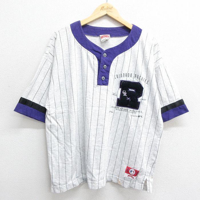 XL/古着 半袖 ベースボール シャツ メンズ 90s MLB コロラドロッキーズ 