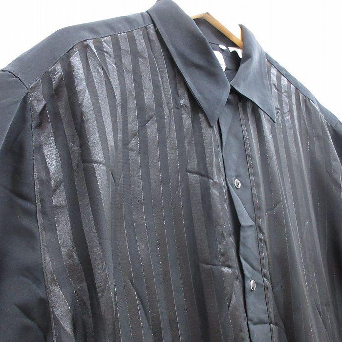 XL/古着 半袖 シャツ メンズ ロング丈 黒 ブラック ストライプ 25apr02