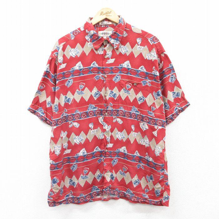 XL/古着 半袖 シャツ メンズ 00s ドリンク レーヨン 赤系他 XL/古着 半袖 シャツ メンズ 00s ドリンク レーヨン 赤系他