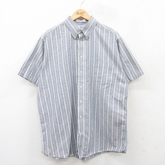 XL/古着 半袖 シャツ メンズ 90s ロング丈 ボタンダウン 薄紺他 