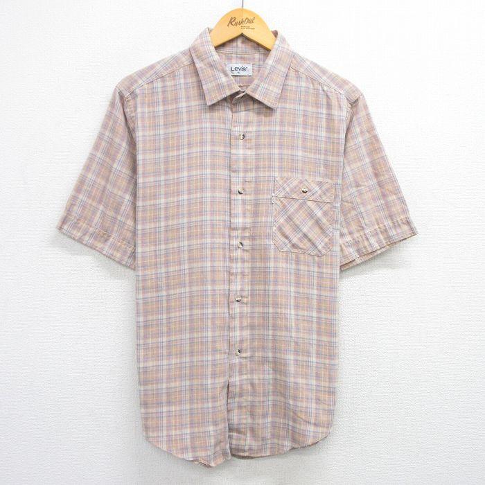90s 古着 ペイズリー ストライプ 総柄リブ襟シャツ 半袖 メンズL 日本製 Levi's（リーバイス） L/古着 Levis 半袖 シャツ メンズ 90s ベージュ