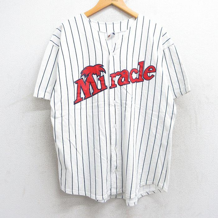 L/古着 半袖 ベースボール シャツ メンズ 80s ミラクル コットン 白他