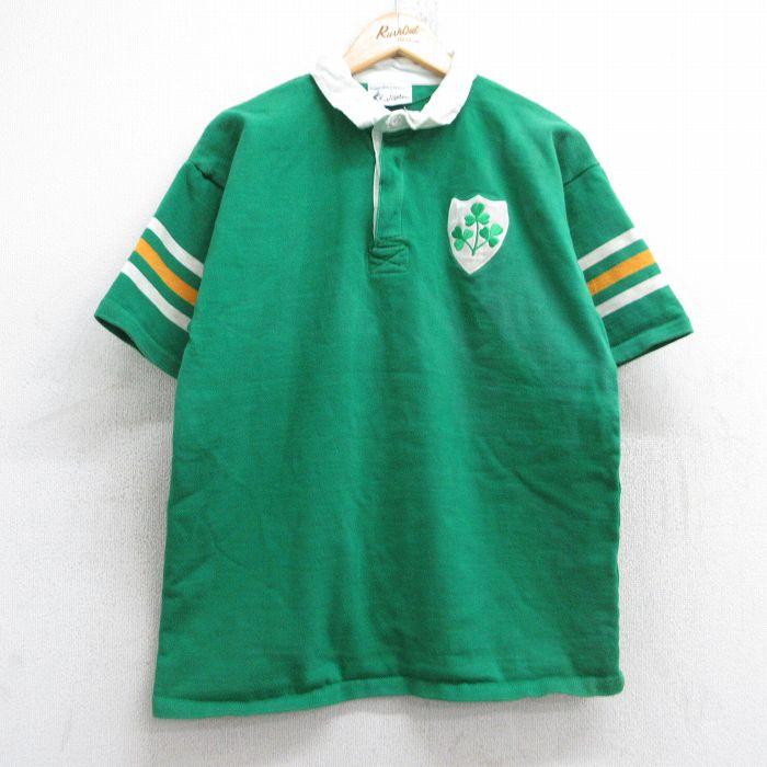 M/古着 半袖 ラガー シャツ メンズ 90s クローバー ことtン 緑