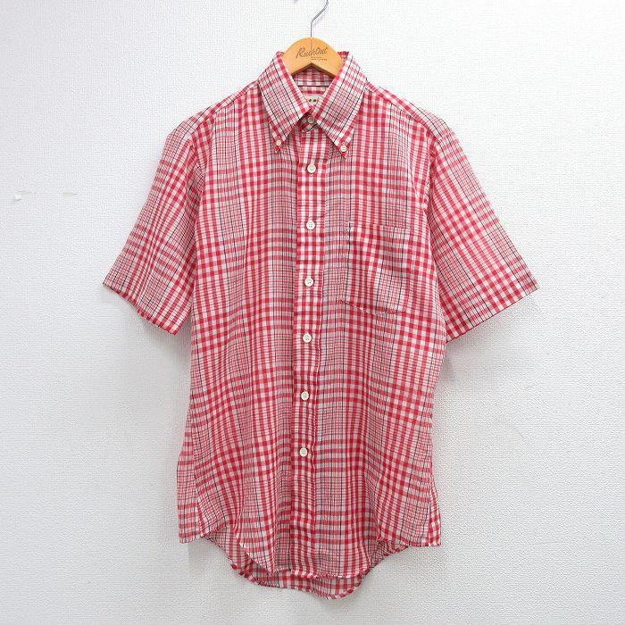 M/古着 アロー 半袖 シャツ メンズ 80年代 80s ボタンダウン 赤他