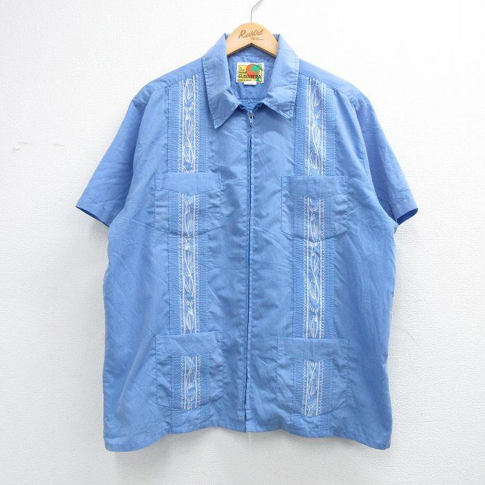 XL/古着 HABAND 半袖 フルジップ キューバ シャツ メンズ 90年代 90s